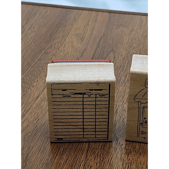 Three 2007 Club Scrap Wood Rubber Stamps- Once Upon A Time, Shop, And Ledger/log - Picture 2 of 16